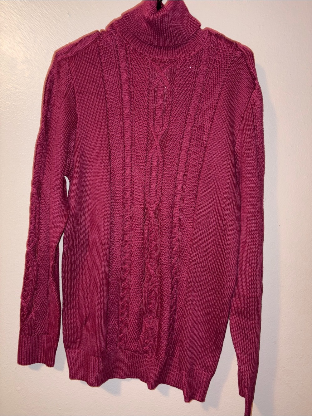 Cable Knit Turtleneck Sweater - Berry